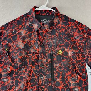 Loco‎ Skailz Fishing Shirt Men M Red Black Abstract Performance Short Sleeve